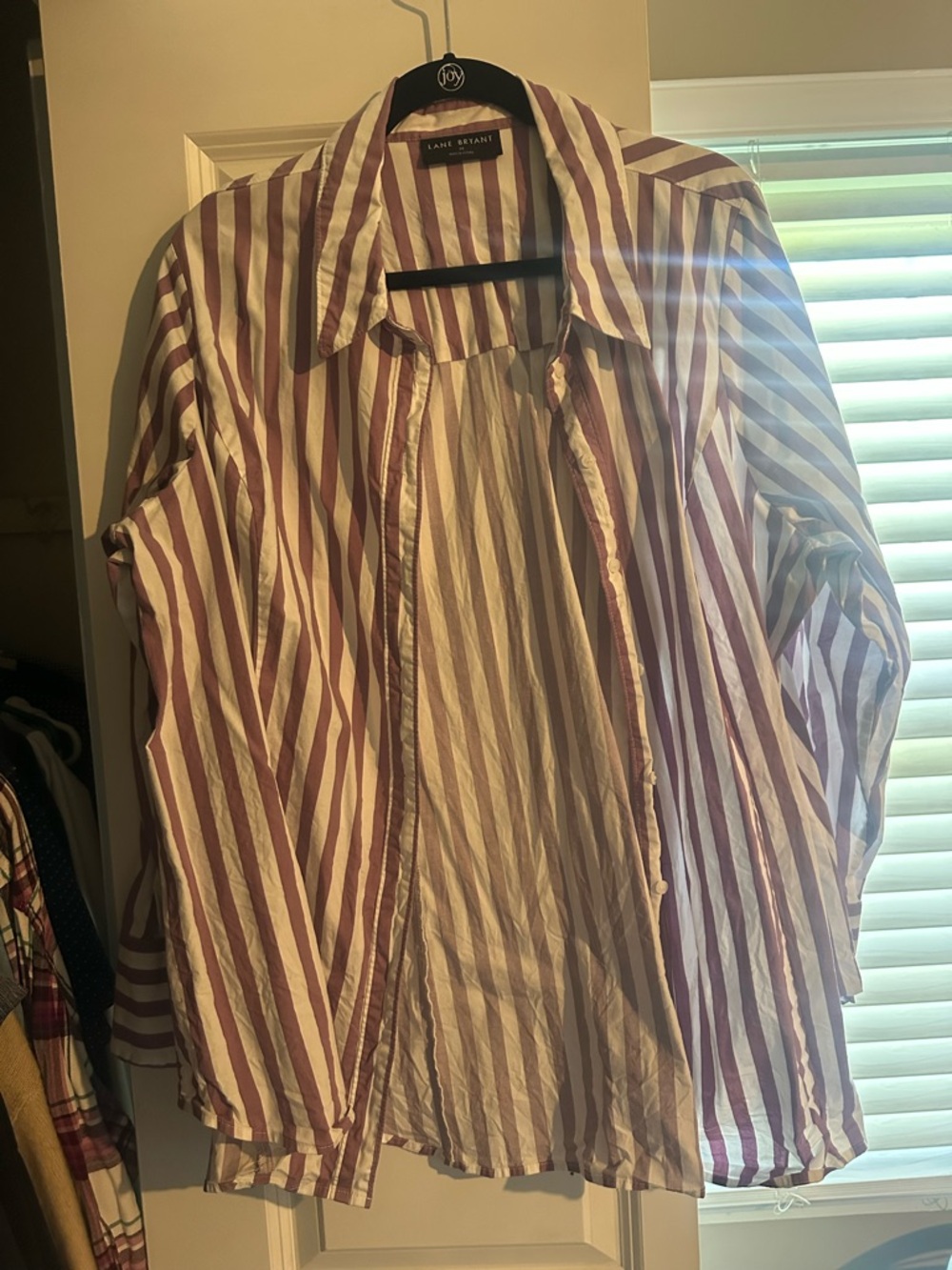 Lane Bryant White & Mauve Striped Button-Down Shirt